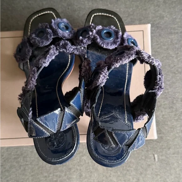 Tory Burch Freya Navy Blue Slides Shoes - Picture 6 of 11